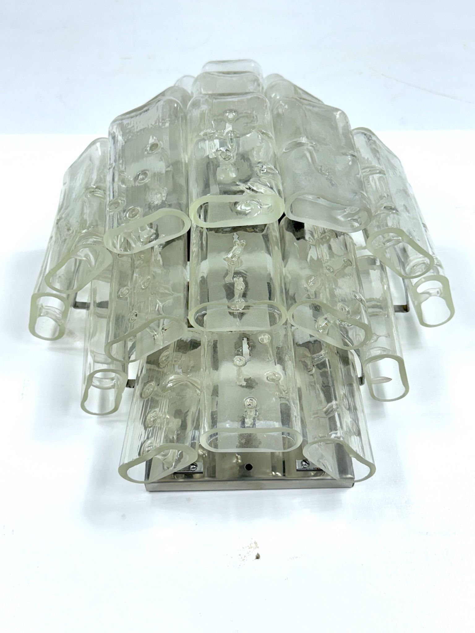 Pair of XL clear murano glass elements wall lamps produced in Italy during the 70s. Attributable to