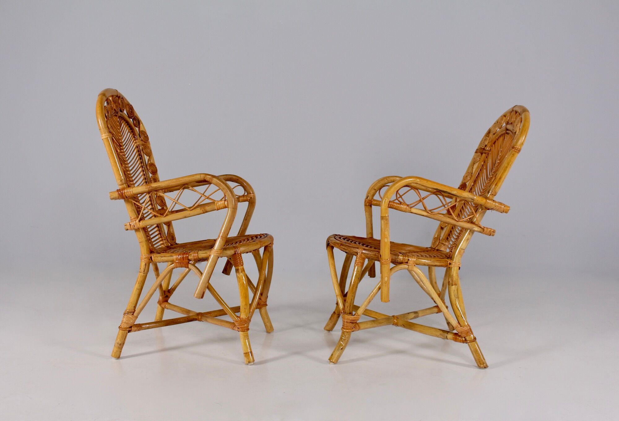 2 bamboo armchairs "wicker chairs"