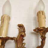 Stylish Vintage French Bronze Double Wall Sconces with Acanthus Leaf Detail