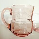 Pitcher and 2 glasses in pink glass