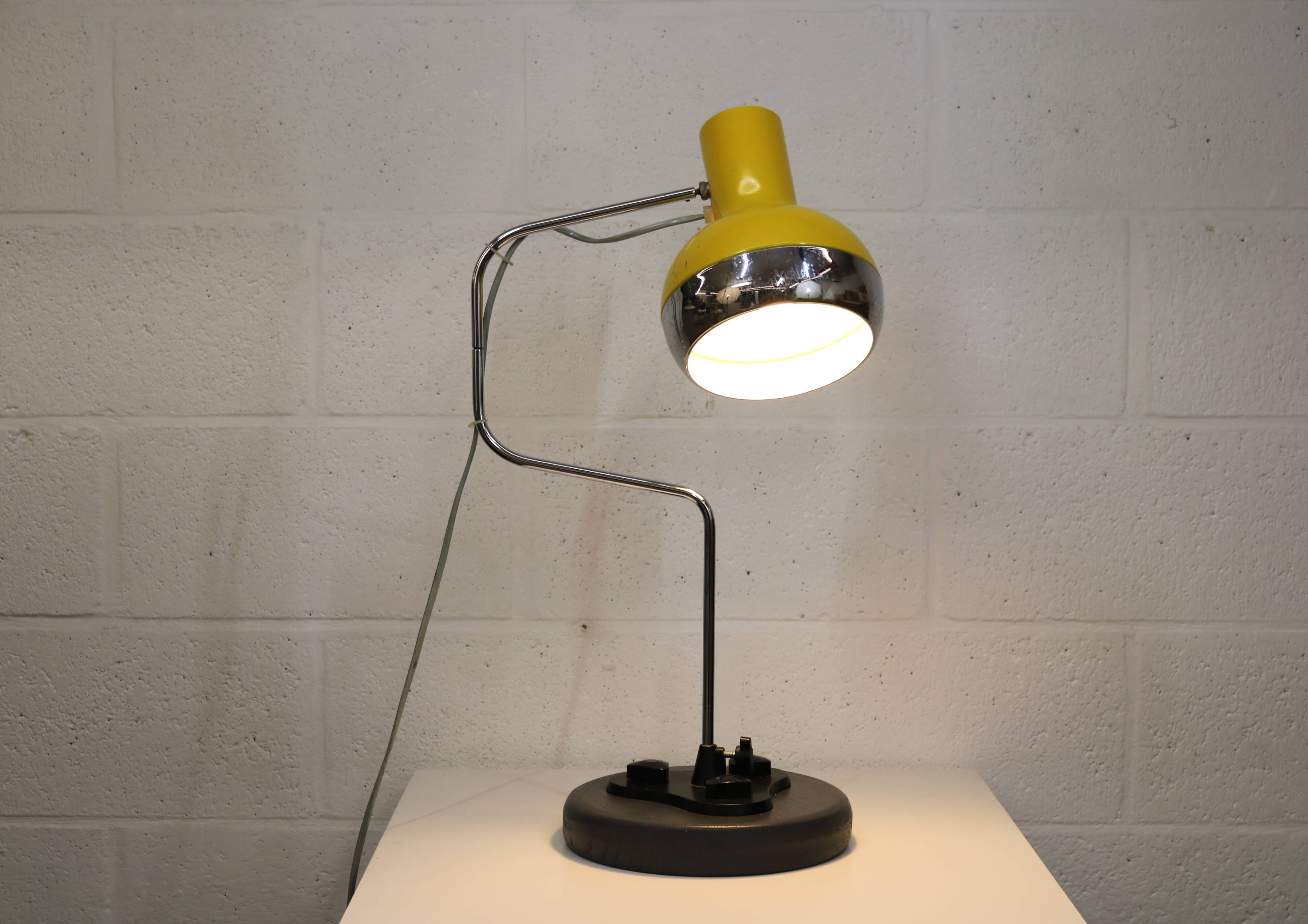 Vintage yellow table lamp by Josef Hůrka for Napako, Czechoslovakia 1970