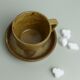 Set of 6 cups in sandstone with saucers