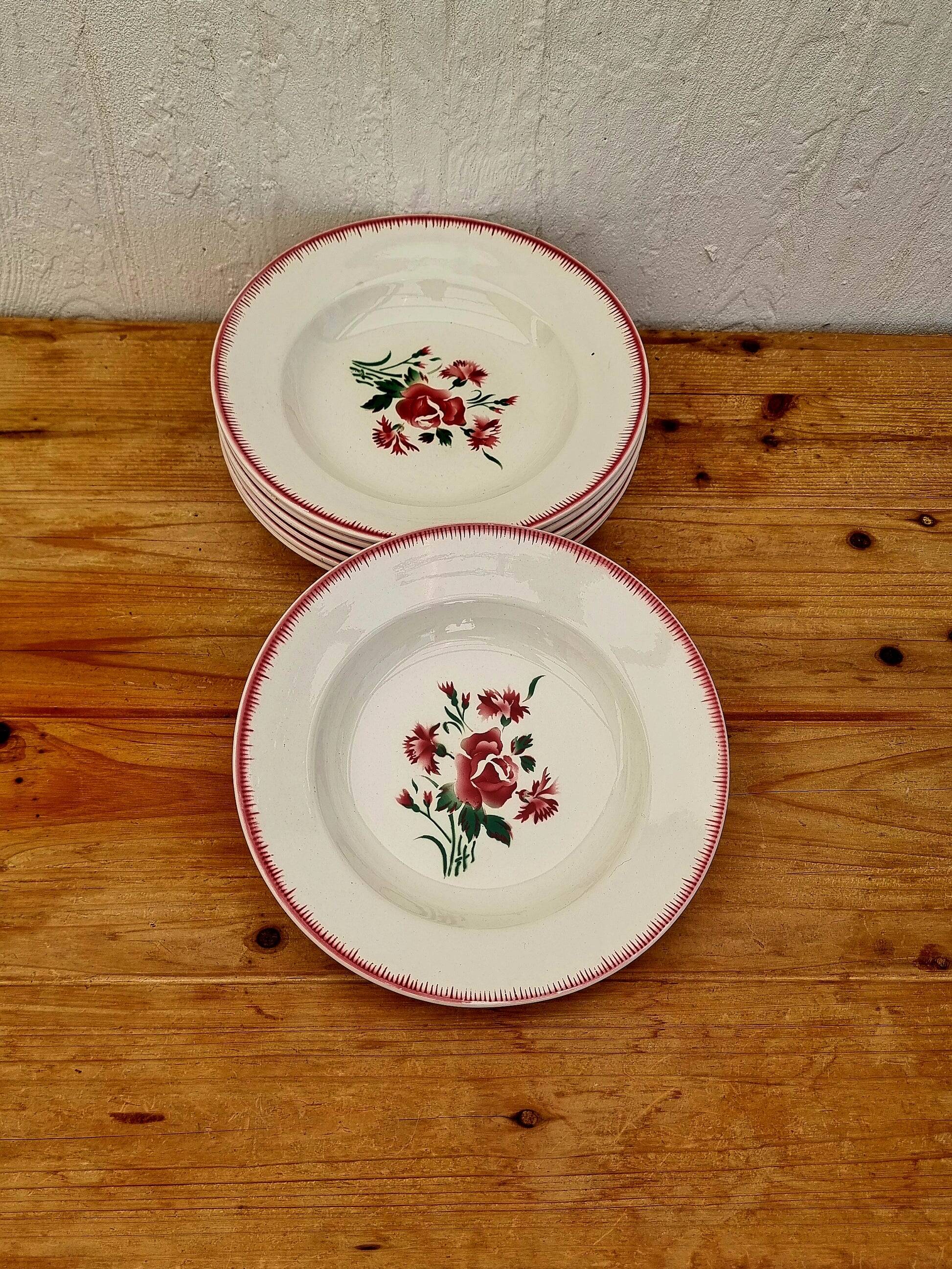 Set of 7 deep plates Digoin Sarreguemines Floral Bouquet
