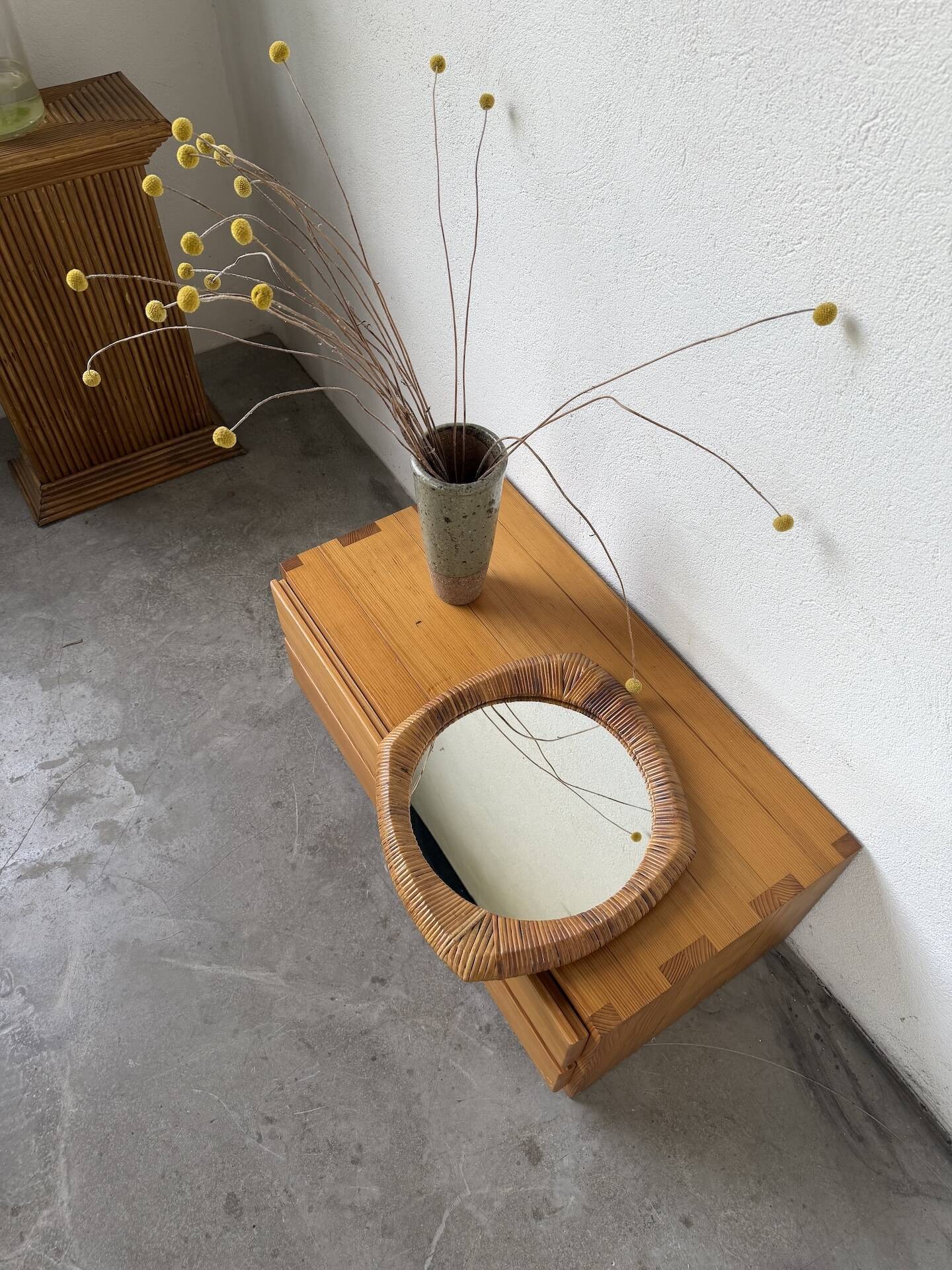 Woven wicker mirror French Riviera 1960