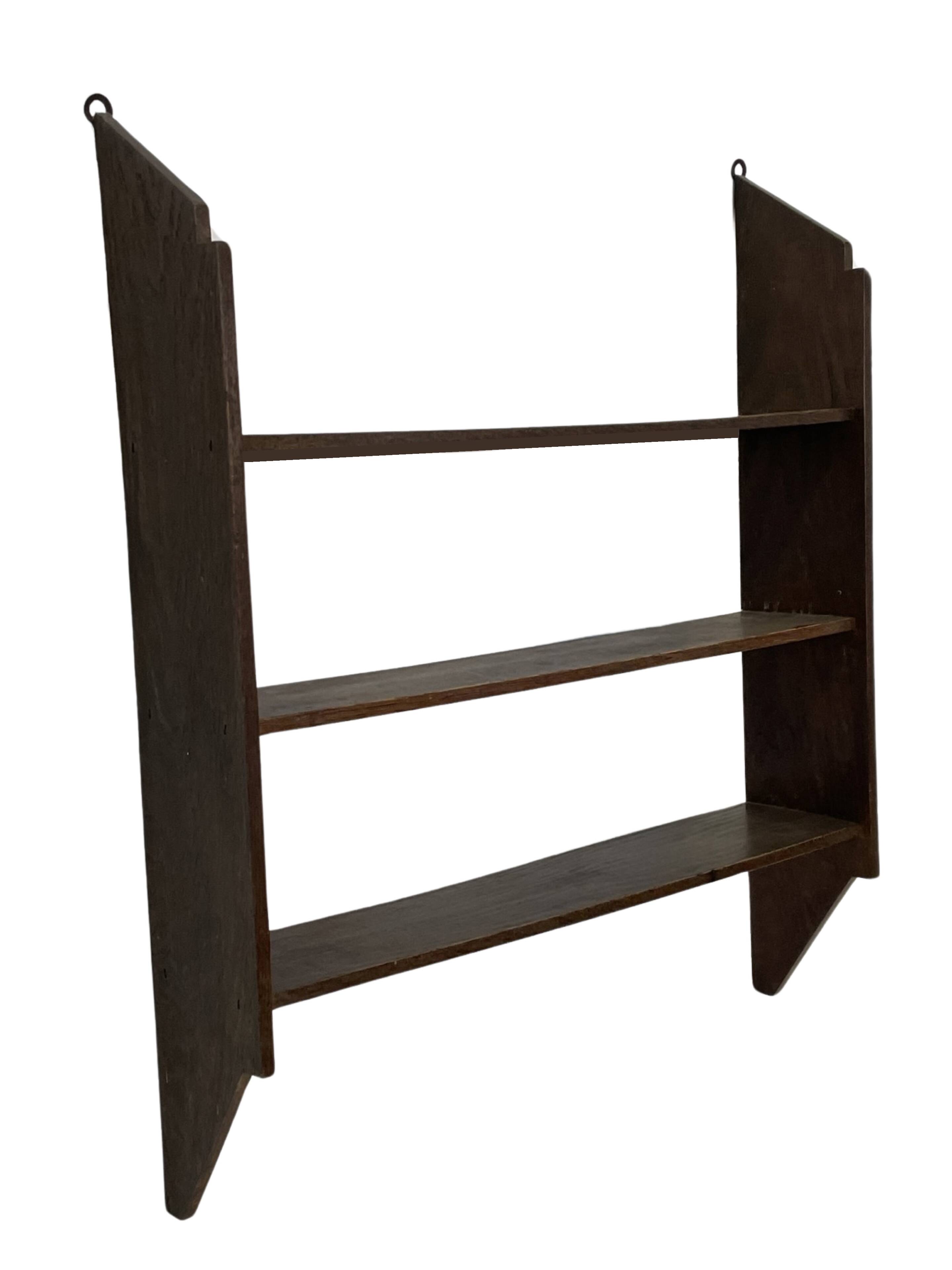 Vintage wooden wall shelve rack bookshelf in oak