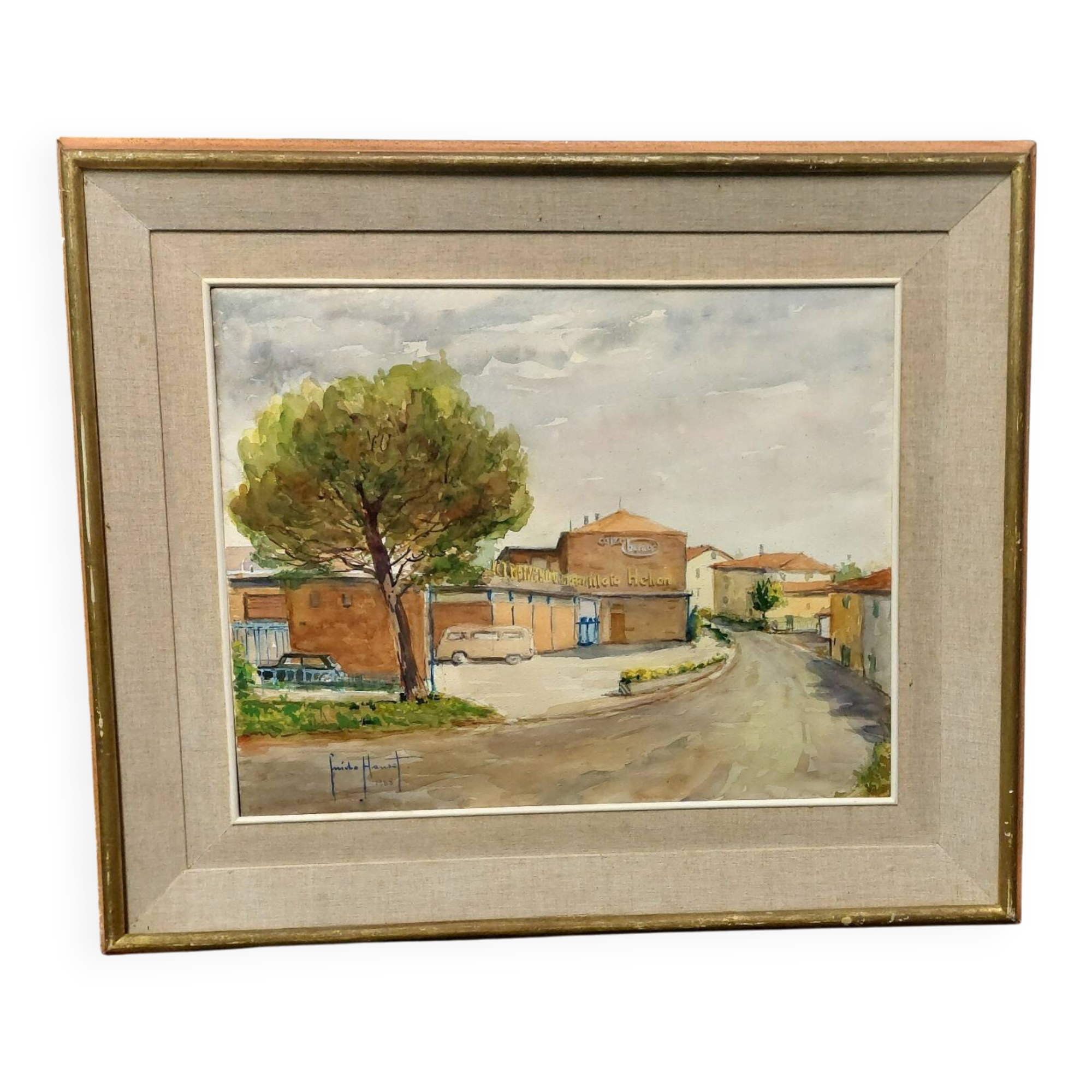 Guido hanset (1910-1992) watercolor on paper view of genoa ? 1968 signed