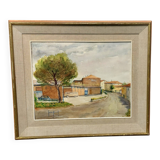 Guido hanset (1910-1992) watercolor on paper view of genoa ? 1968 signed