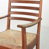 Rare Bas van Pelt Brutalist Oak Armchair with Woven Rush Seat for My Home