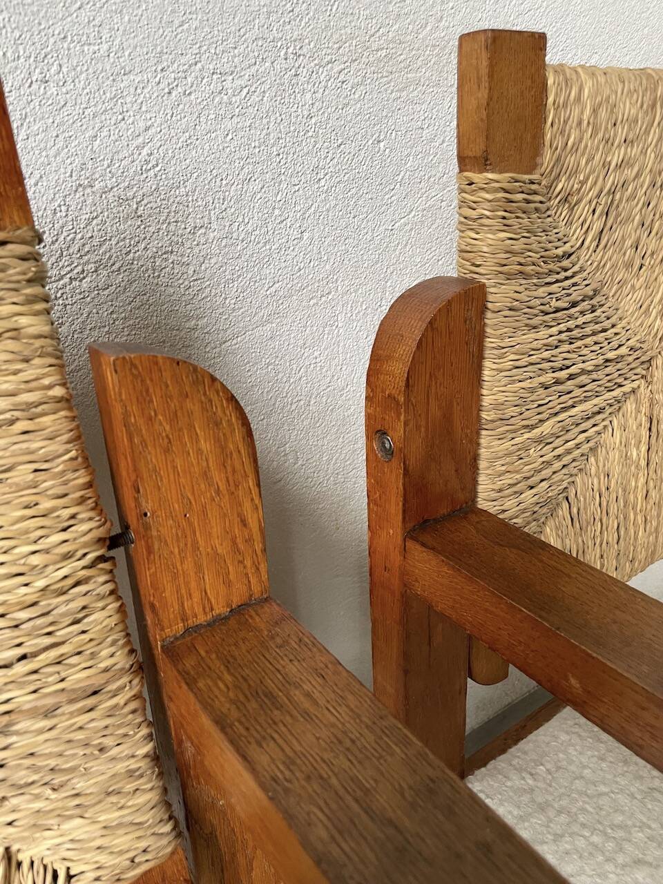 Pair of oak and straw armchairs, reconstruction style