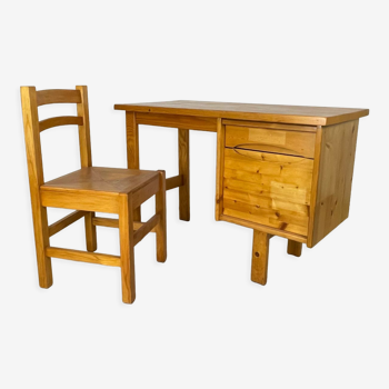 1970 pine desk and chair