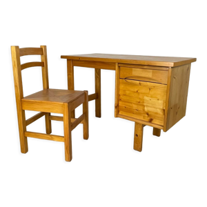 Bureau en pin 1970 et sa chaise