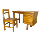 Bureau en pin 1970 et sa chaise
