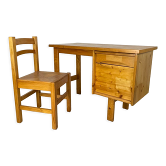 1970 pine desk and chair