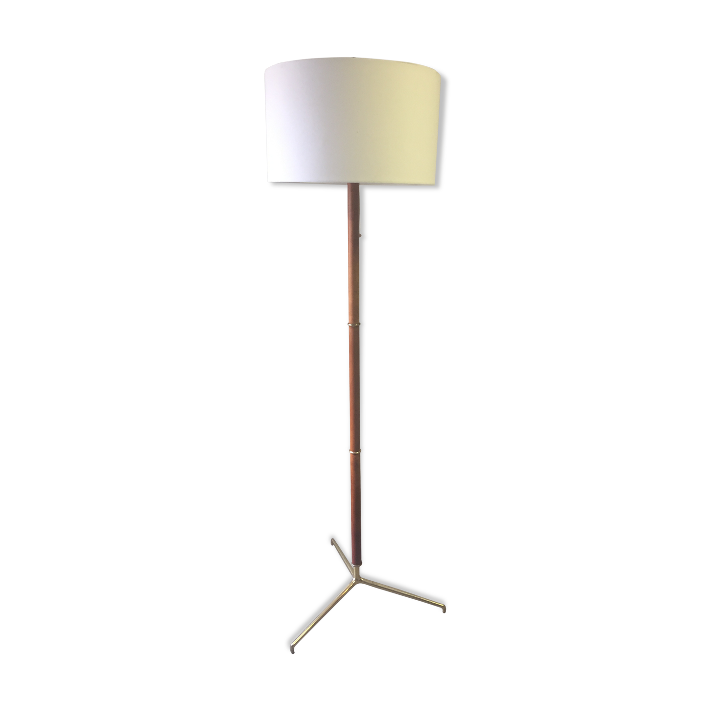 Leather and brass floor lamp