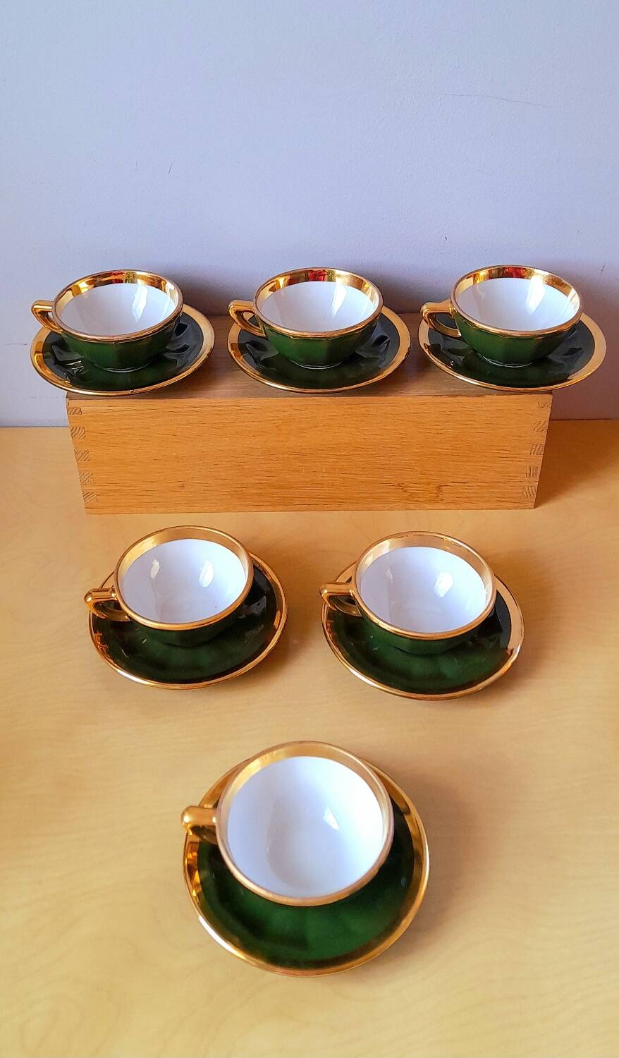 Lot de 6 tasses bistrot apilco vert et or 50s