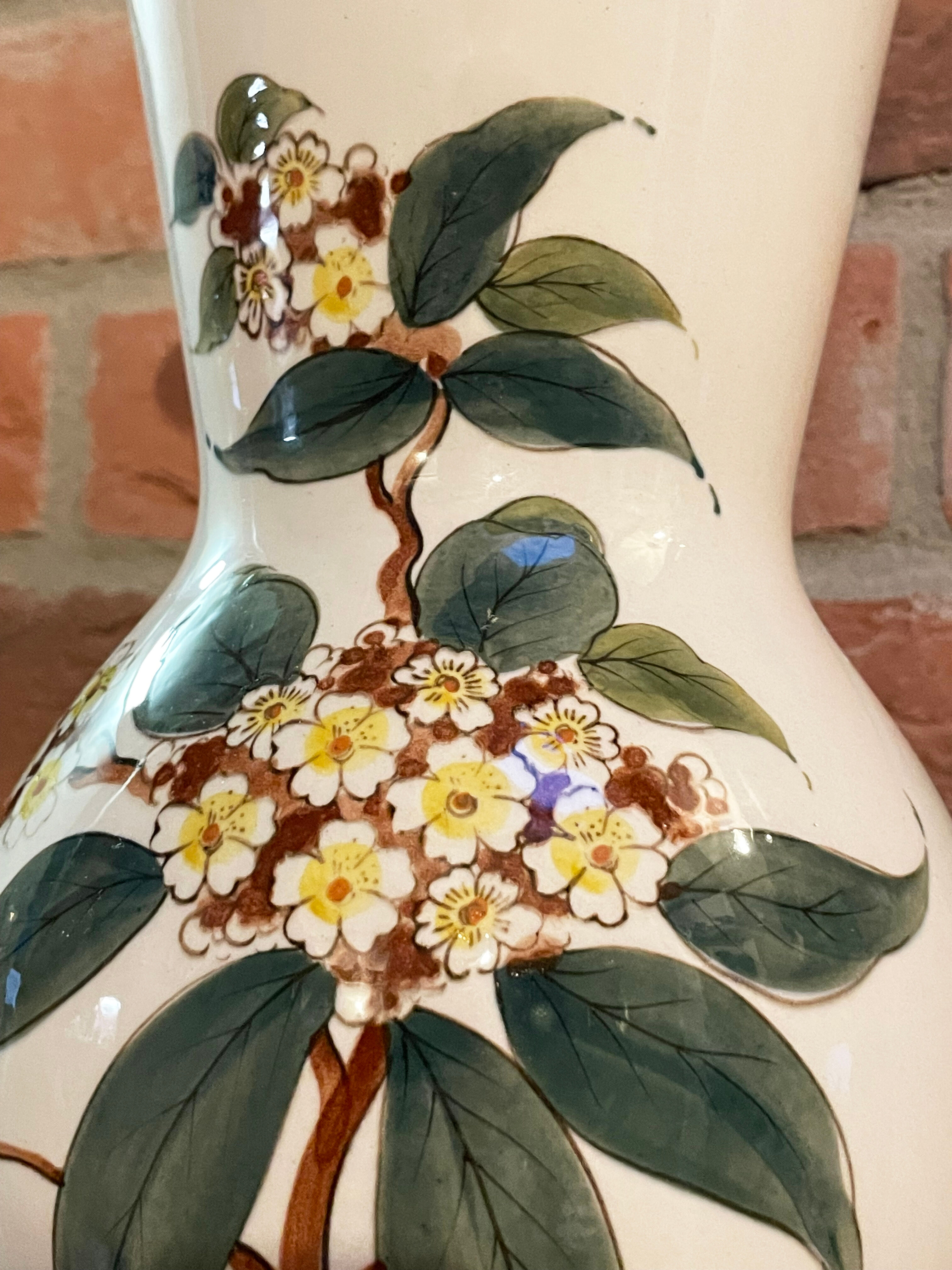 East German GDR Vase from 1960s with Hand-Painted Flowers, Steingutfabrik Dresden, Villeroy & Boch