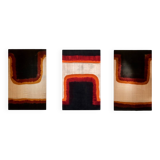 Triptych with geometric decoration in woven wool. Handcrafted work, 20th century.