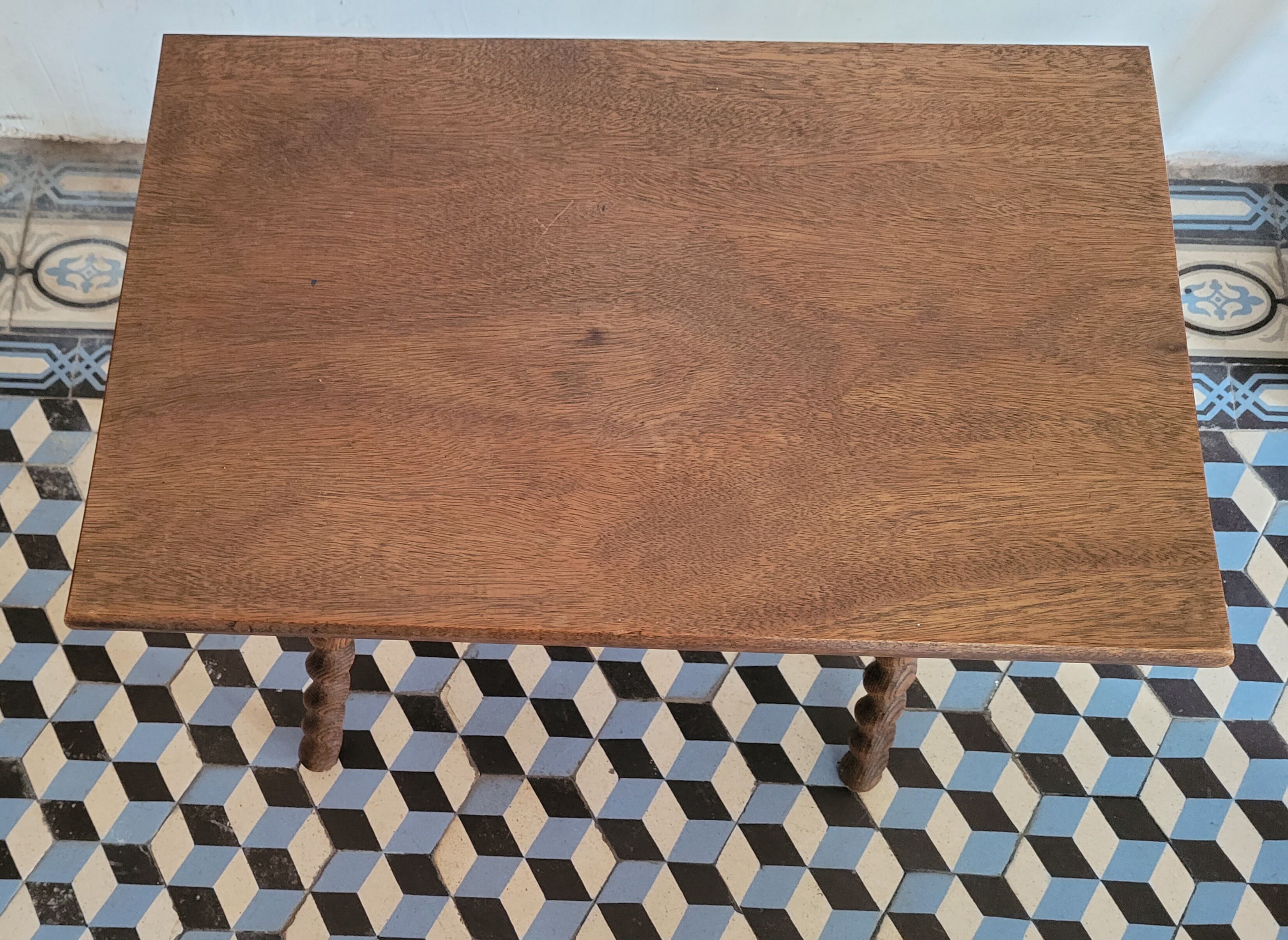 Brutalist coffee table with turned wooden legs