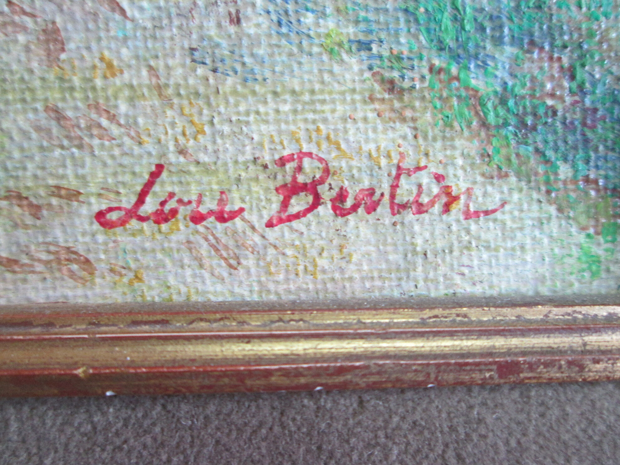 Peinture vintage huile sur toile - paysage de Lou Bertin