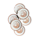 6 flat plates in ochre English ironland, service "Furnivals Quail"