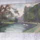 Old oil painting depicting a landscape