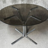 Dining table 1970 chrome and smoked glass
