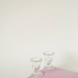 Paire de petits bougeoirs en verre moulé, 1950