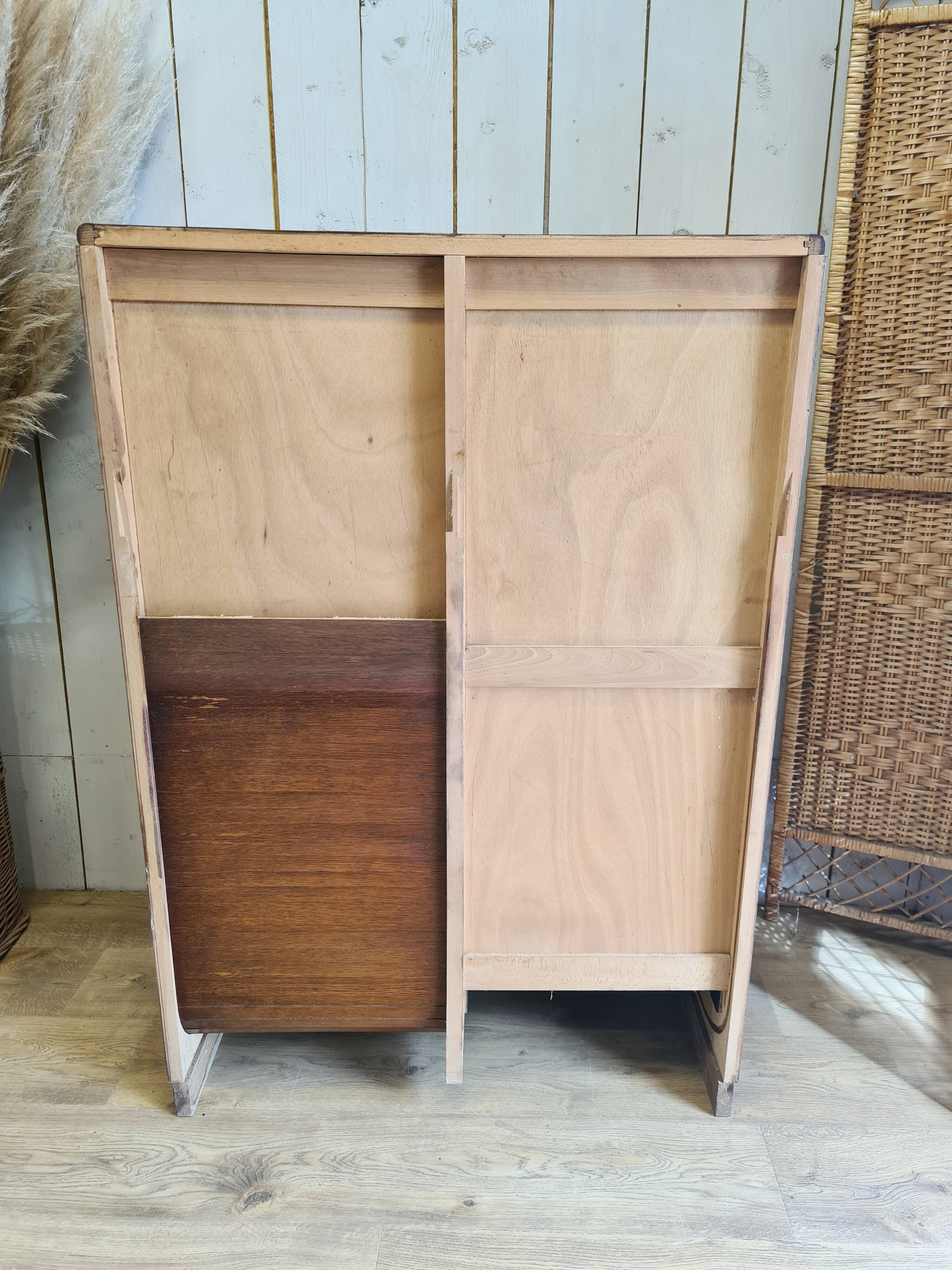 Renovated 1977 oak filing cabinet with double curtain