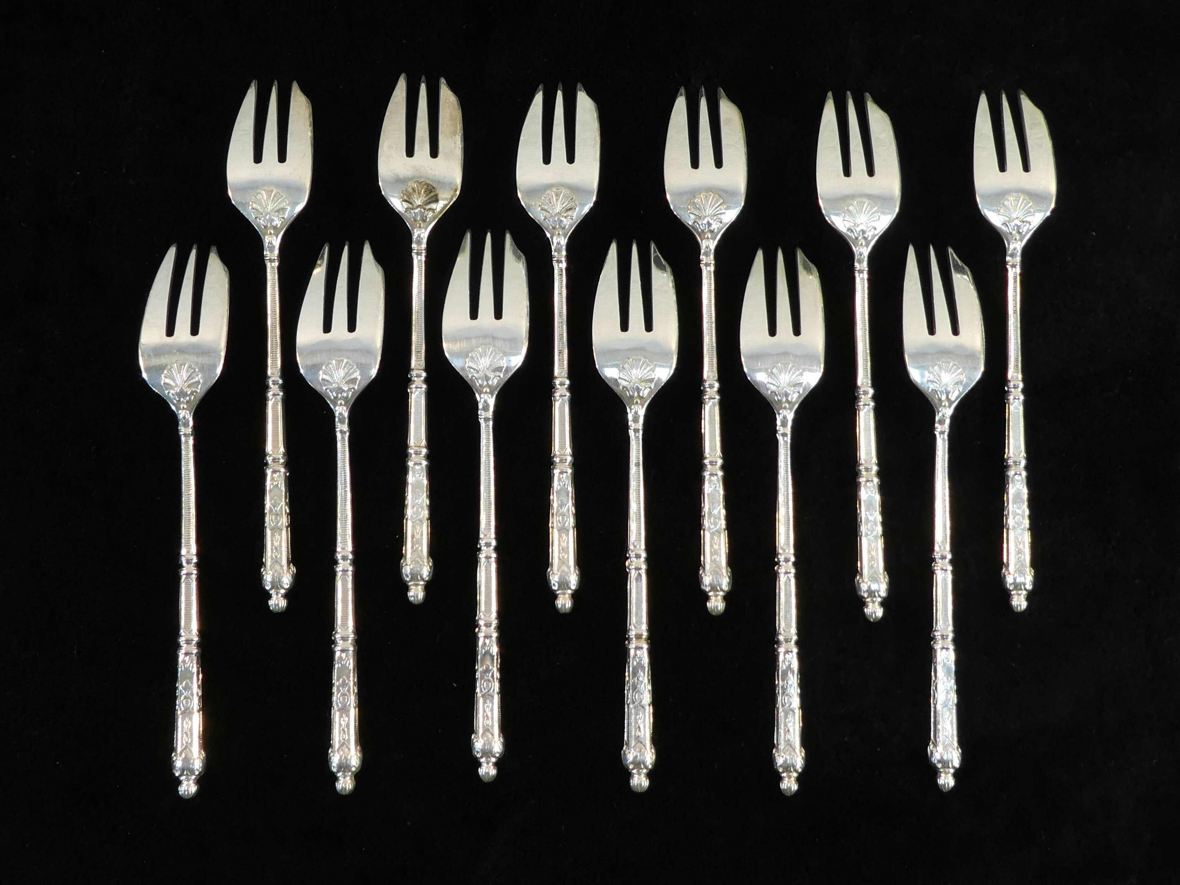 12 SFAM cake forks in silver metal Russian handle