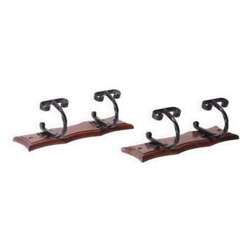 wood and wrought iron coat racks, set of two