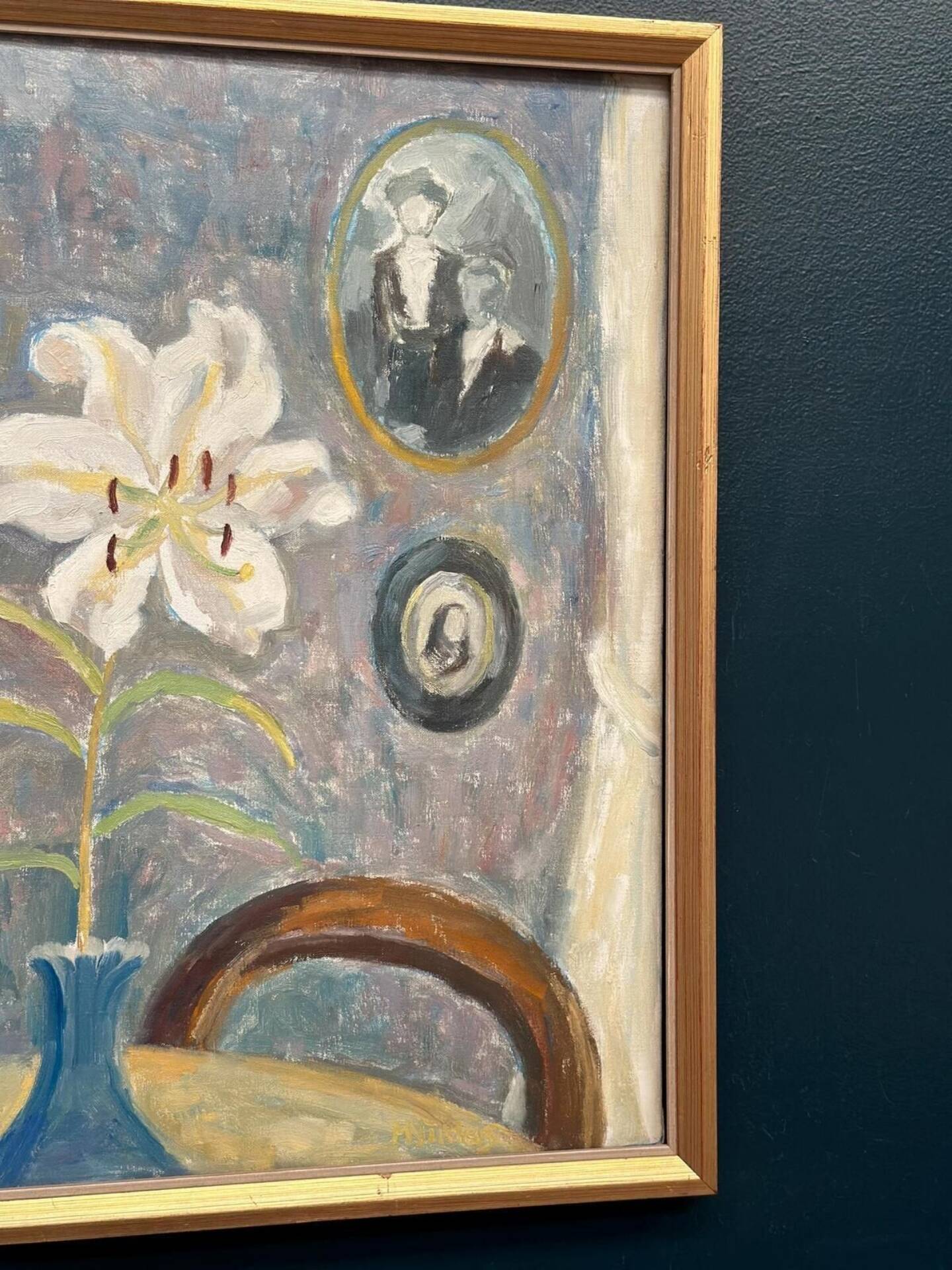 Swedish Oil on Panel – “The White Lily” by M. Niklas (May Nicklasson)