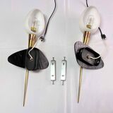 Maison Arlus Pair of brass and black wall sconces, France Mid-Century