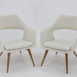 Pair of miroslav navratil shell lounge chairs in sheepskin fabric, czechoslovakia, 1960