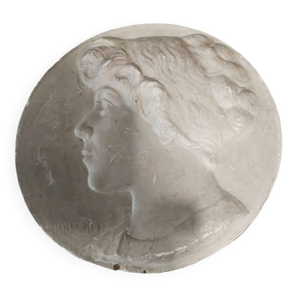 Plaster medallion female portrait signed Marthe Meys early 20th century
