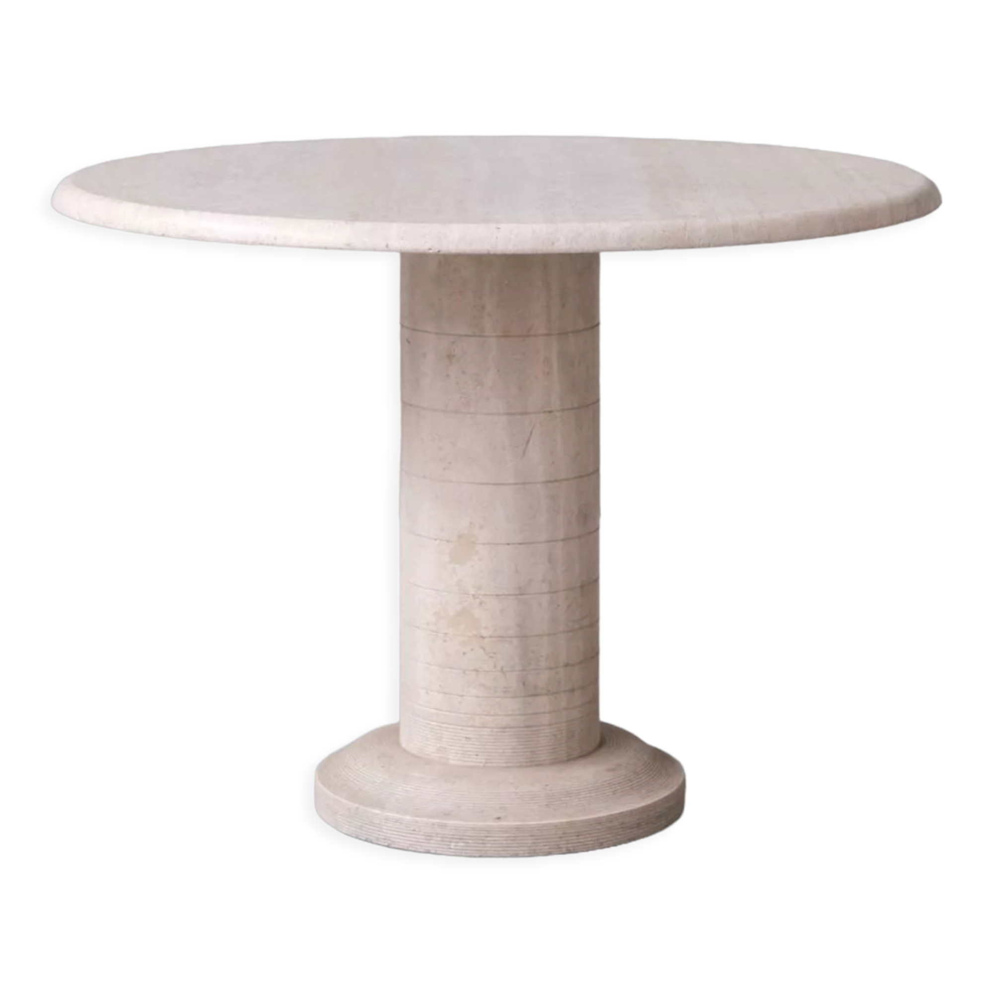 Travertine italian mid-century circular dining table