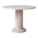 Travertine italian mid-century circular dining table