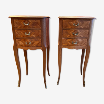 Small inlaid bedside tables in Louis XV style