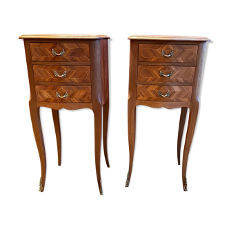 Small inlaid bedside tables in Louis XV style
