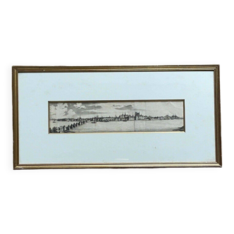 Nantes 18th century engraving in Italian format, golden frame