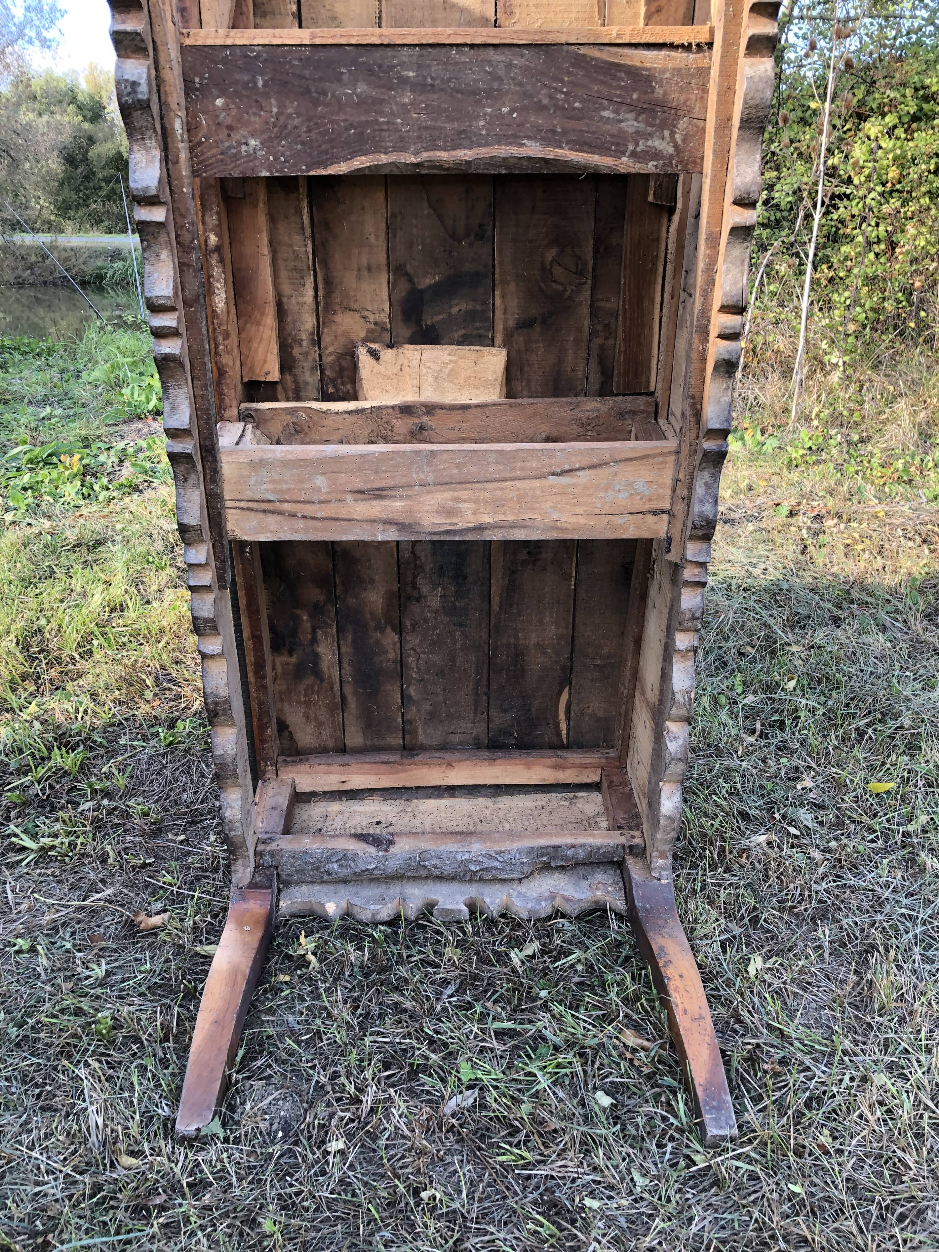 Antique Louis XV paneled table with 3 front drawers in solid cherry wood