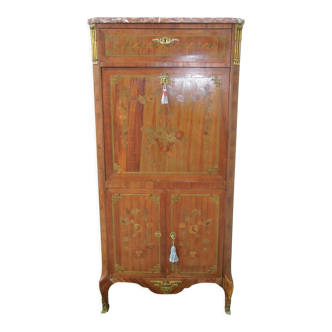 Writing desk louis xvi marquetry rosewood top royal red marble