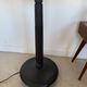 Vintage floor lamp in black patinated wood and striped lampshade