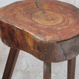 Wooden tripod stool wabi sabi trunk