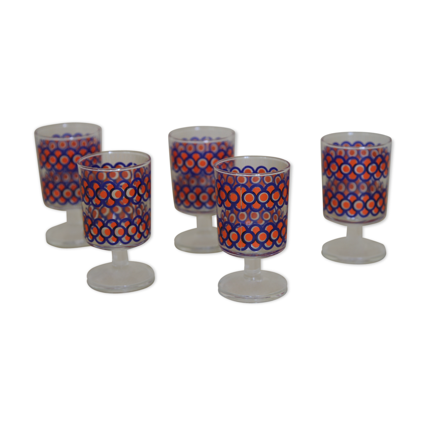 Blue and orange patterned foot glasses set