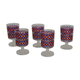 Blue and orange patterned foot glasses set