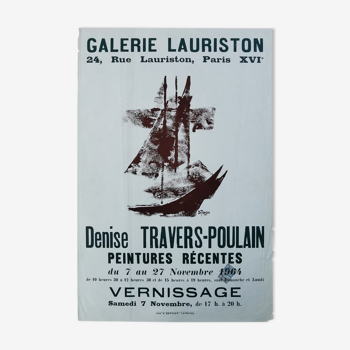 Affiche exposition 1964 Galerie Lauriston, Denise Travers-Poulain