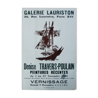 Affiche exposition 1964 Galerie Lauriston, Denise Travers-Poulain