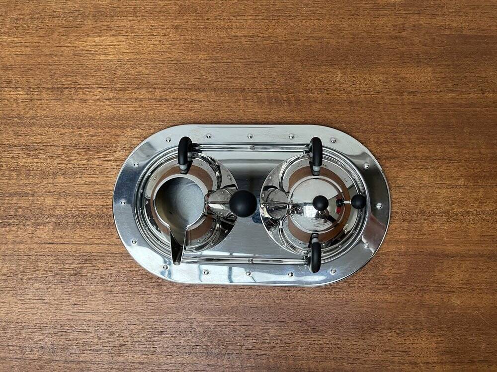 Postmodern Italian plateau for sugar and milk by Michael Graves for Alessi, 1980s, set of 3.