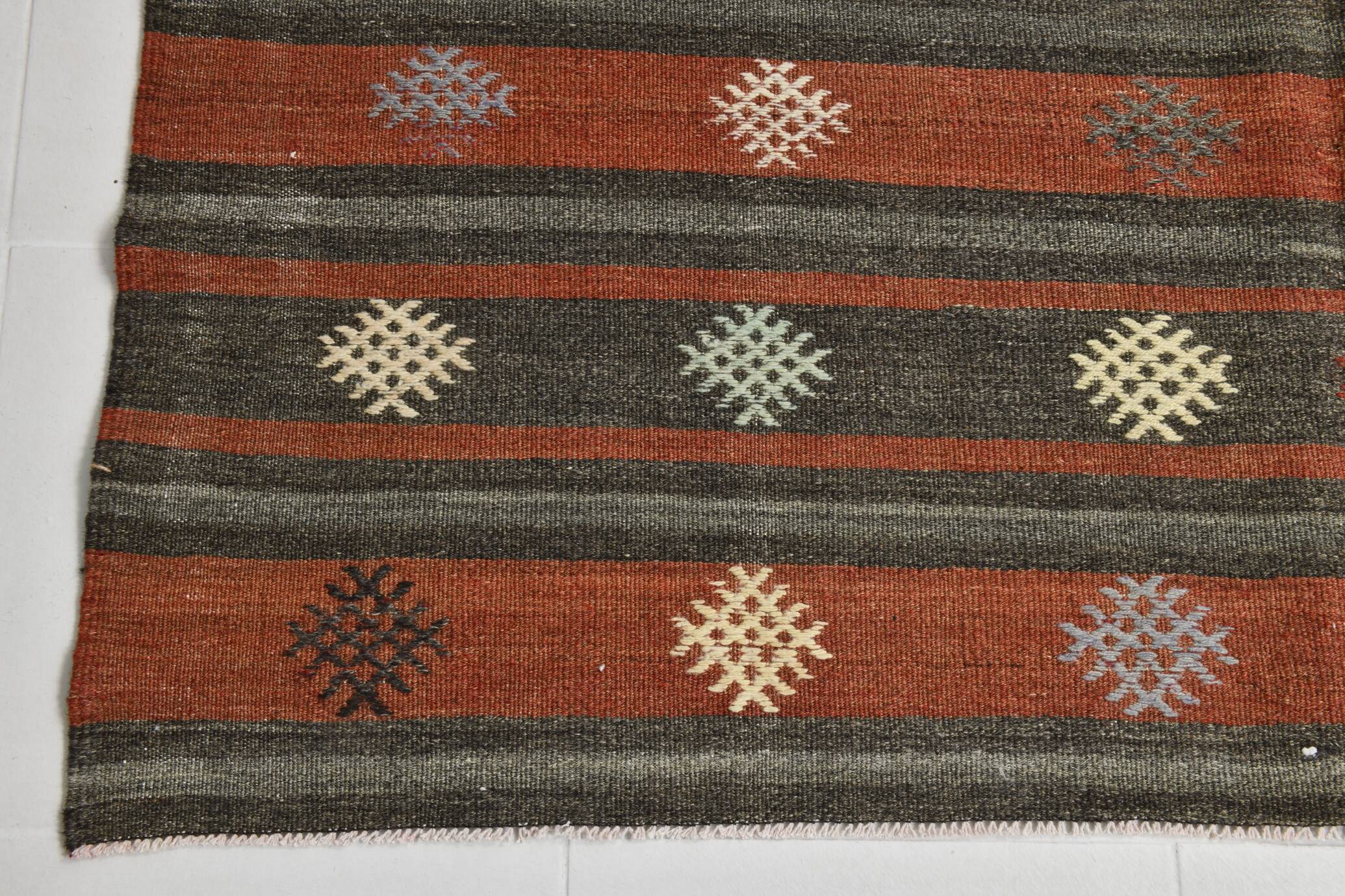 6x9 Green & Red Striped Pattern Kilim Area Rug, 175x266Cm