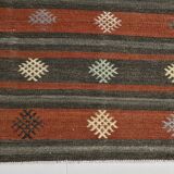 6x9 Green & Red Striped Pattern Kilim Area Rug, 175x266Cm